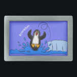 Niedliche Pinguin-Cartoon-Illustration Rechteckige Gürtelschnalle<br><div class="desc">Unser niedlicher,  glücklicher Pinguin springt vor Freude ins Meer. Cartoon Spaß aus der Arktis!</div>