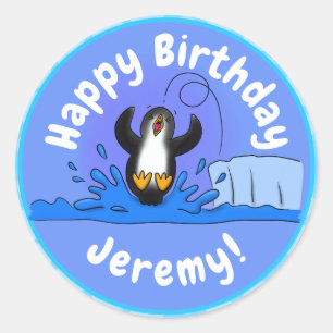 Niedliche Pinguin-Cartoon-Illustration Runder Aufkleber