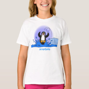 Niedliche Pinguin-Cartoon-Illustration T-Shirt
