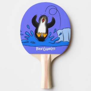 Niedliche Pinguin-Cartoon-Illustration Tischtennis Schläger