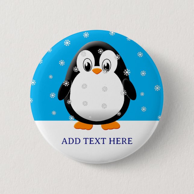 Niedliche Pinguin-Cartoon-Schneeflocken Button (Vorderseite)