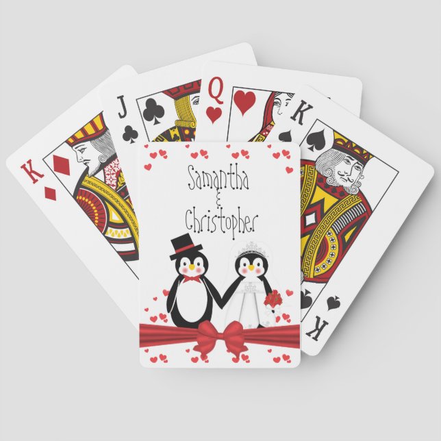 Niedliche Pinguin Couple Wedding Cards Spielkarten (Rückseite)