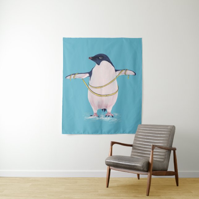 Niedliche Pinguin Dieting Blue Wandteppich (Beispiel)