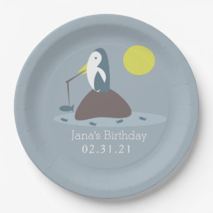 Niedliche Pinguin Fishing Ocean Birthday Party Pappteller