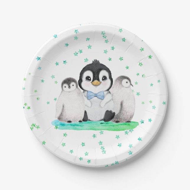 Niedliche Pinguin-Geburtstagspartei Pappteller (Vorderseite)