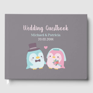 Niedliche Pinguin Groom und Bride Love Birds Hochz Gästebuch