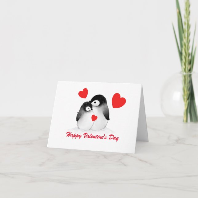 Niedliche Pinguin Herzkarte Valentinstag Feiertagskarte (Vorderseite)
