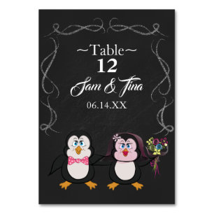 niedliche Pinguin-Hochzeit-Tischnummer Tischnummer