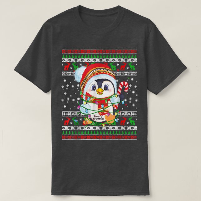 Niedliche Pinguin-Lichter Uganda Weihnachtssüßer f T-Shirt (Design vorne)