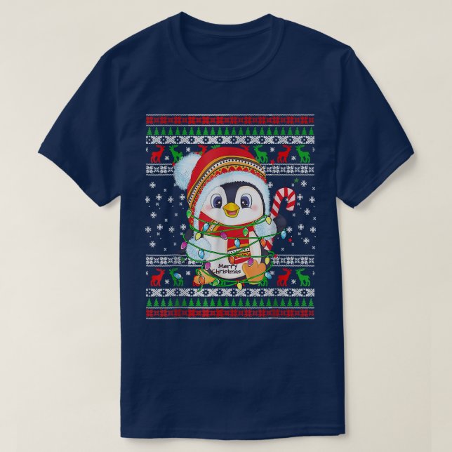Niedliche Pinguin-Lichter Uganda Weihnachtssüßer f T-Shirt (Design vorne)