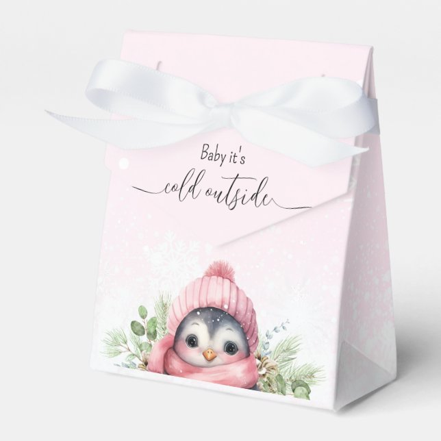 Niedliche Pinguin Pink Girl Babydusche Geschenkschachtel (Vorderseite)