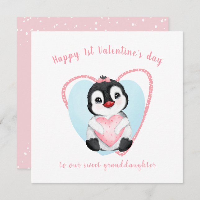Niedliche Pinguin Pink Girl Valentine Tageskarte Karte