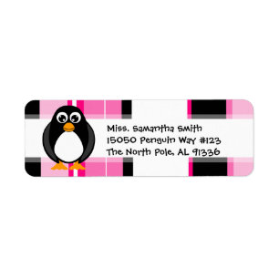Niedliche Pinguin Pink Strip Rücksendeadressen-Auf