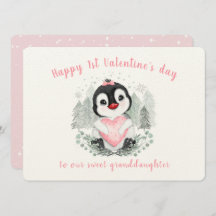 Niedliche Pinguin Pink Vintag Valentine Tageskarte