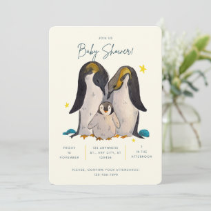 Niedliche Pinguin Watercolor Kinderdusche Einladun Einladung