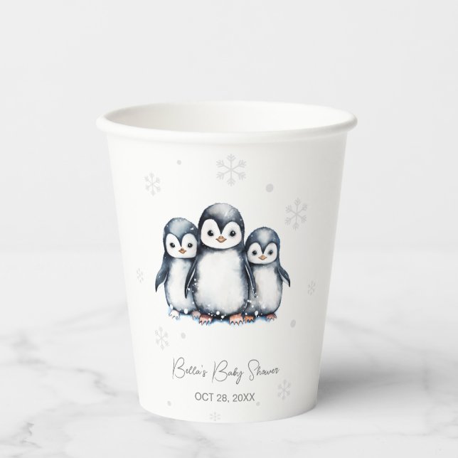 Niedliche Pinguin Winter Babydusche Pappbecher (Vorderseite)