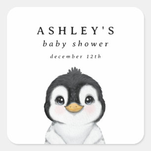 Niedliche Pinguin Winter Babydusche Quadratischer Aufkleber