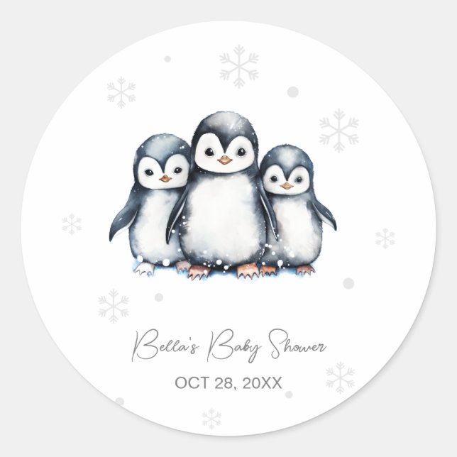 Niedliche Pinguin Winter Babydusche Runder Aufkleber (Vorderseite)