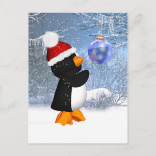 Niedliche Pinguin Winter Postkarte mit Baumdekorat