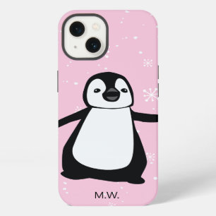 Niedliche Pinguin Winterschneeillustrierung Rosa iPhone 13 Hülle