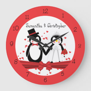 Niedliche Pinguinbrücke & Groom-Hochzeitsmauer Große Wanduhr