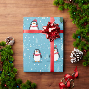 Niedliche Pinguine auf Light Blue mit Schneeflocke Geschenkpapier