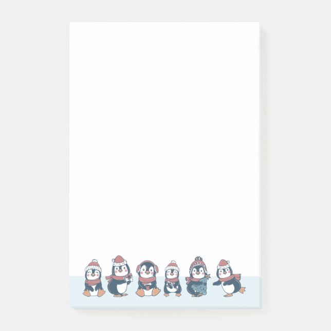 Niedliche Pinguine Border Blue Simple Illustration Post-it Klebezettel (Vorderseite)
