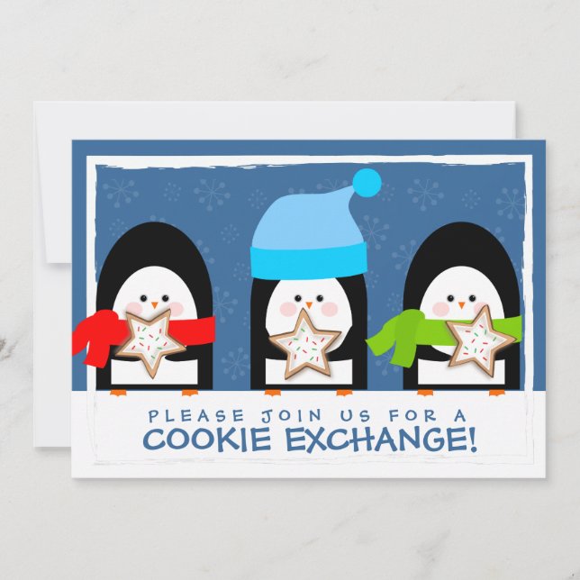 Niedliche Pinguine Cookie Exchange Party Einladung (Vorderseite)