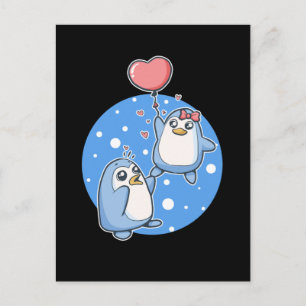 Niedliche Pinguine Couple Heart Balloon Pinguin Postkarte