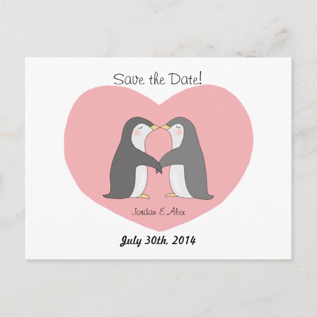 Niedliche Pinguine Couple Save the Date Postkarte (Vorderseite)
