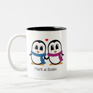 Niedliche Pinguine Couple Tasse (Links & rechts)