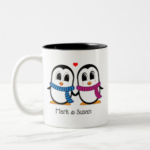 Niedliche Pinguine Couple Tasse (Verlassen & recht