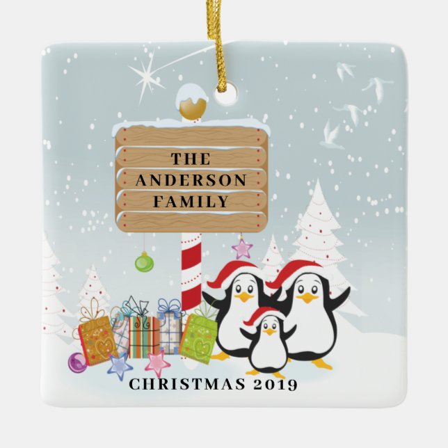 Niedliche Pinguine Familie von 3 Weihnachtsschmuck (Vorderseite)