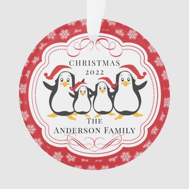 Niedliche Pinguine Familie von 4 Weihnachtsschmuck Ornament (Vorderseite)
