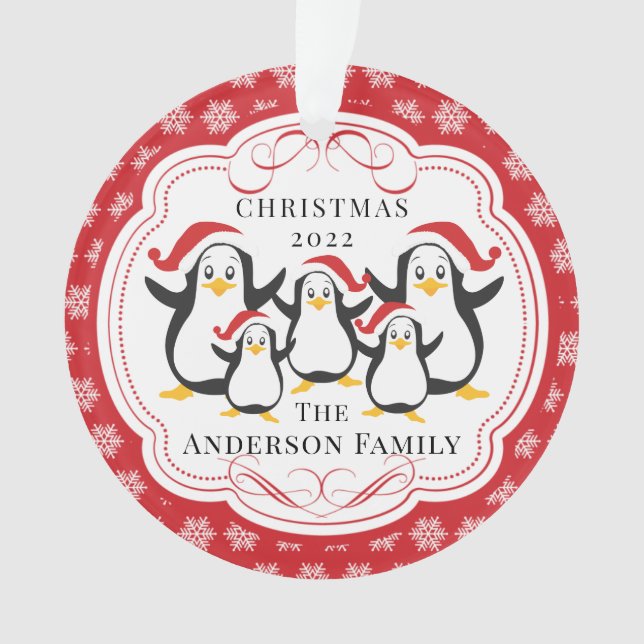 Niedliche Pinguine Familie von 5 Weihnachtsschmuck Ornament (Vorderseite)