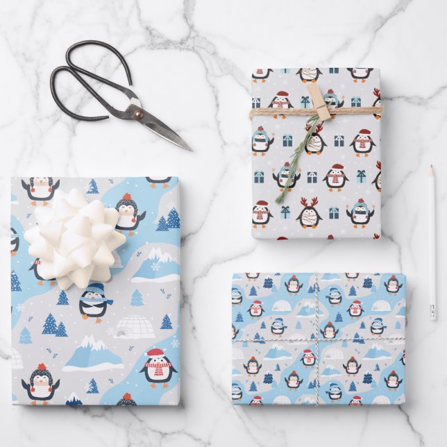 Niedliche Pinguine Geschenkpapier Set (Vorderseite)