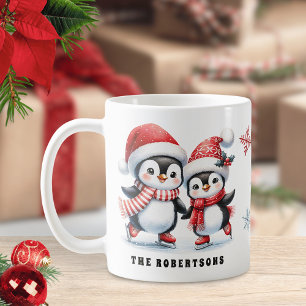 Niedliche Pinguine Ice Skaten Weihnachten Kaffeetasse