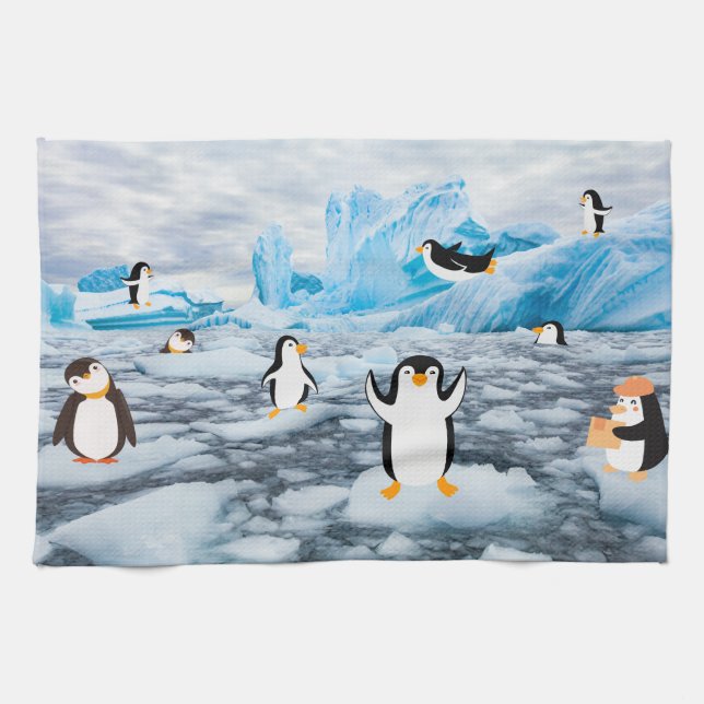 niedliche Pinguine im Antarktis Geschirrtuch (Horizontal)