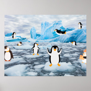 niedliche Pinguine im Antarktis Poster