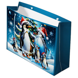 Niedliche Pinguine im fröhlichen Stil des Cartoon, Große Geschenktüte