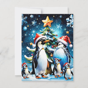 Niedliche Pinguine im fröhlichen Stil eines Cartoo Feiertagskarte