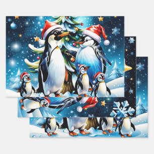 Niedliche Pinguine im fröhlichen Stil eines Cartoo Geschenkpapier Set
