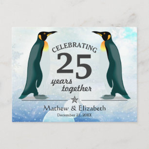 Niedliche Pinguine im Schnee   25. Hochzeitstag Postkarte