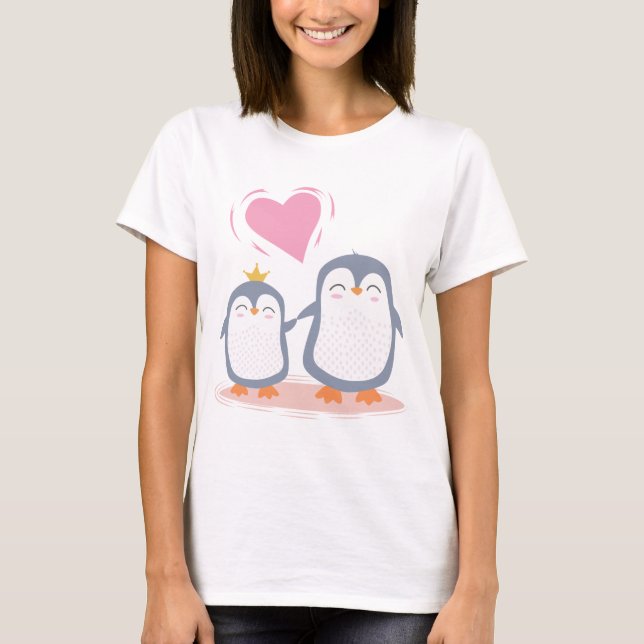 niedliche Pinguine im T - Shirt der Liebe (Vorderseite)