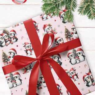 Niedliche Pinguine in Red Hats Fun Pink Weihnachte Geschenkpapier