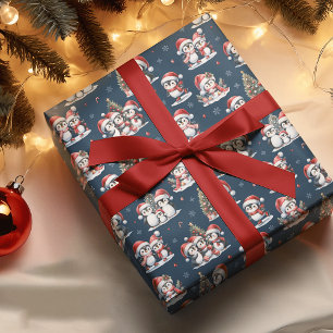 Niedliche Pinguine in Red Hats Navy Geschenkpapier