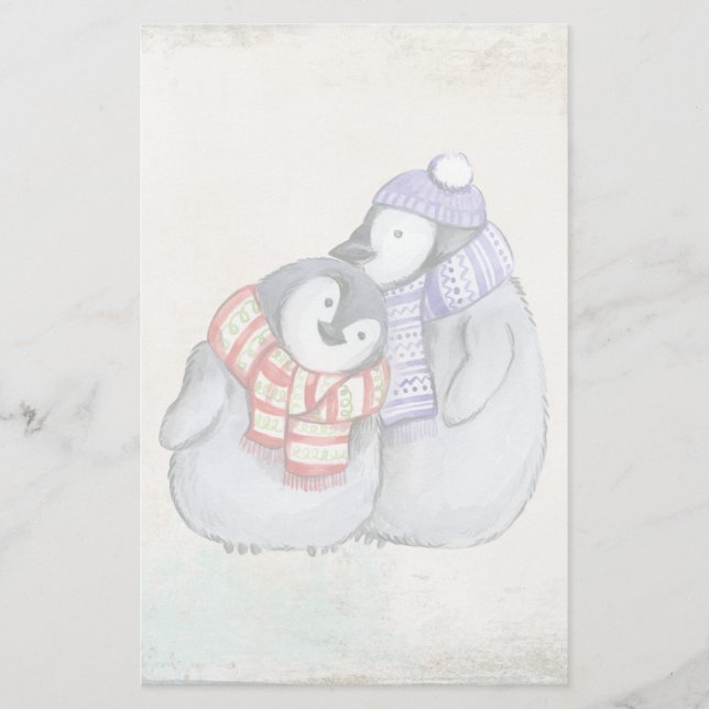 Niedliche Pinguine in Winterskarven und Hasen Briefpapier (Vorderseite)