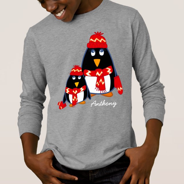 Niedliche Pinguine | INDIVIDUELLE NAME T-Shirt (Vorderseite)