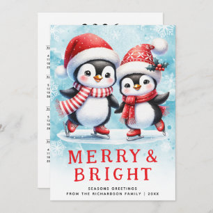 Niedliche Pinguine Merry Bright Red and Blue Chris Feiertagskarte