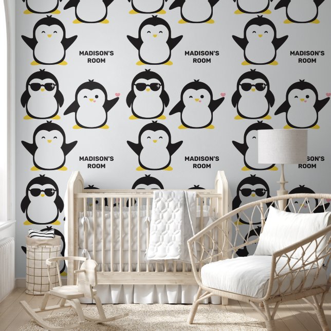 Niedliche Pinguine mit benutzerdefiniertem Text Tapete (Kinder)